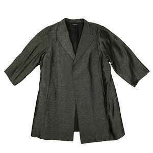 Eileen Fisher Woman Silk Blend Open Front Blazer Women's 2X Grey Textured